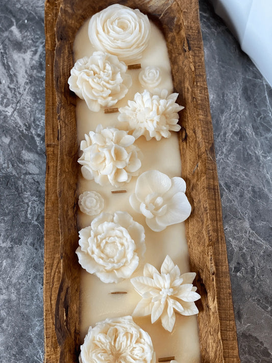 Four Seasons Floral Wooden Dough Bowl Candle - handmade home fragrance gift