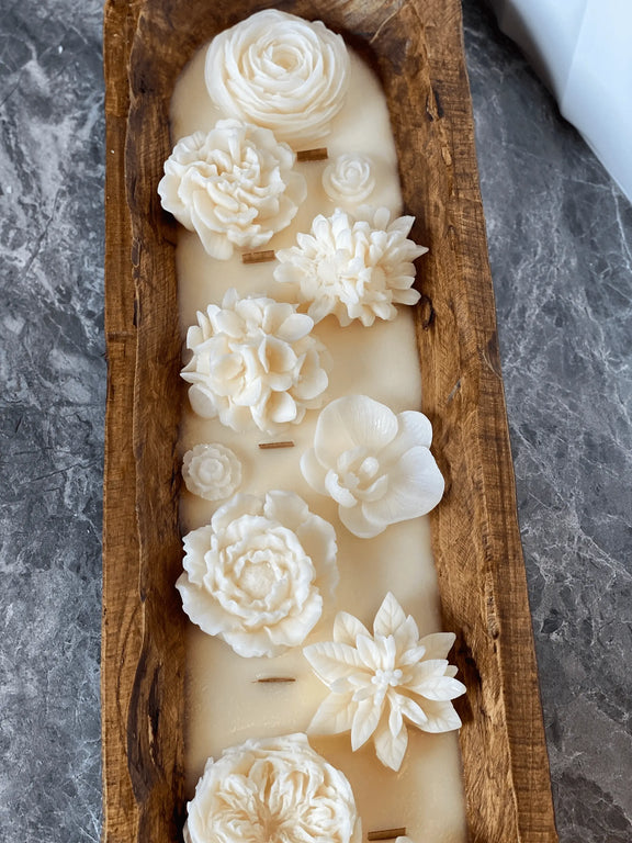 Four Seasons Floral Wooden Dough Bowl Candle - handmade home fragrance gift