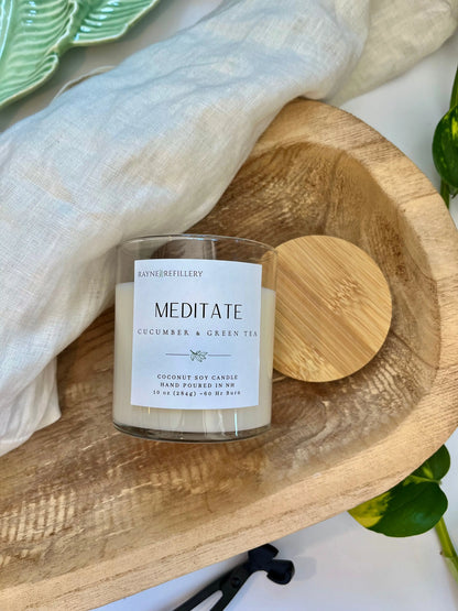 Meditate Cucumber Green Tea Candle – Luxury Clean Burning Coconut Soy Candle - handmade home fragrance gift