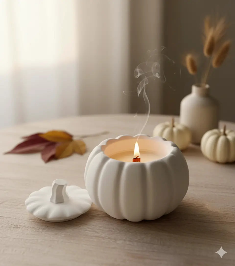 Jesmonite Pumpkin Candle | Sculptural Fall Décor - handmade home fragrance gift