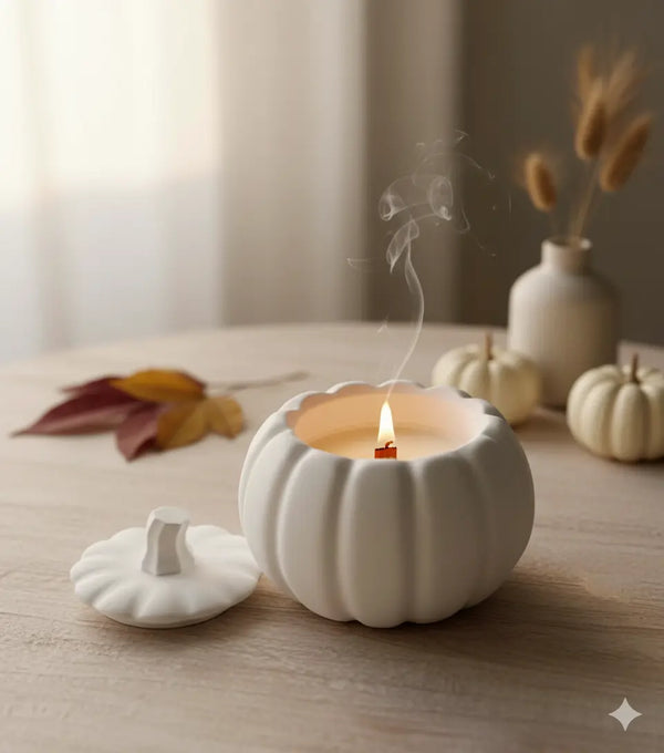 Jesmonite Pumpkin Candle | Sculptural Fall Décor - handmade home fragrance gift