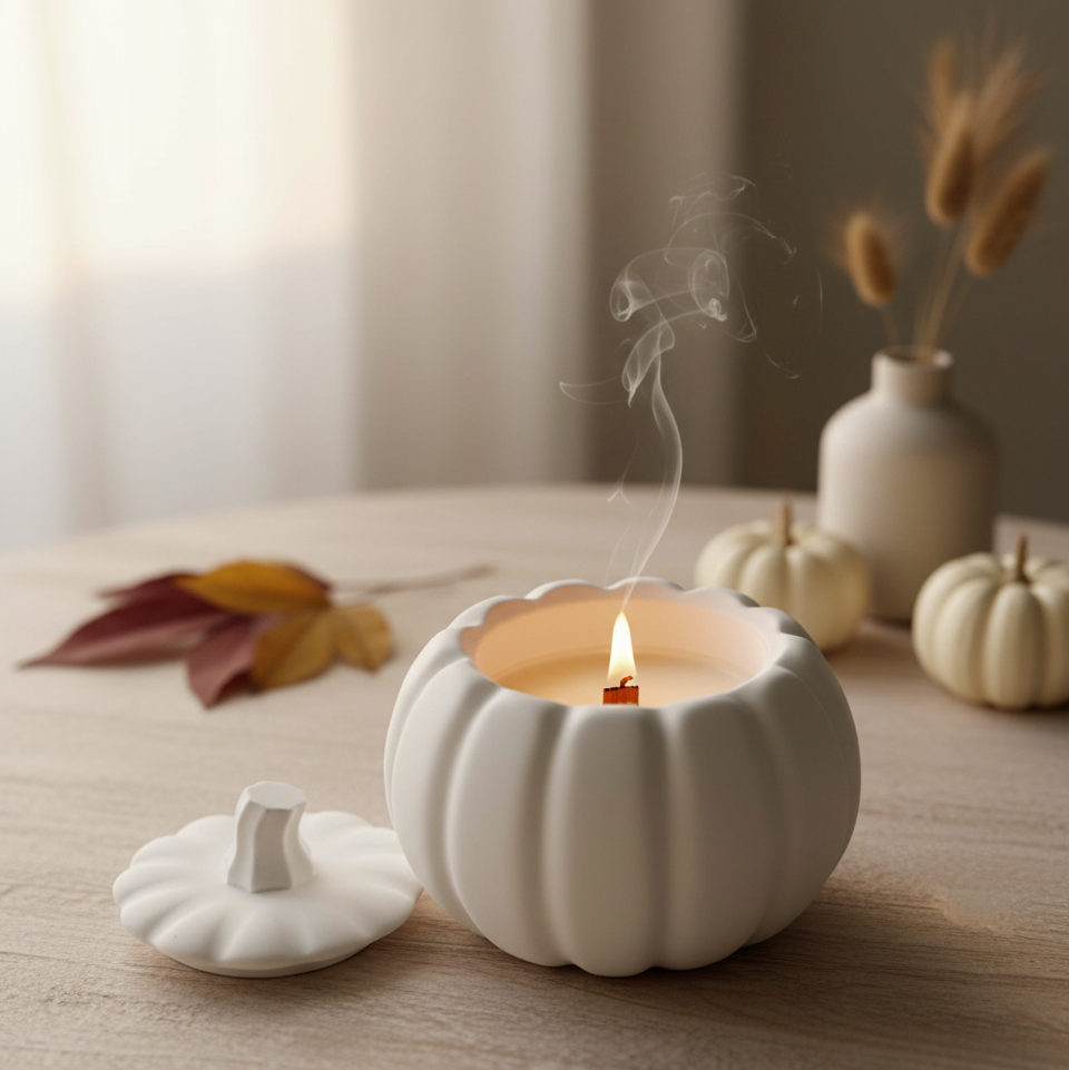 Jesmonite Pumpkin Candle | Sculptural Fall Décor - handmade home fragrance gift