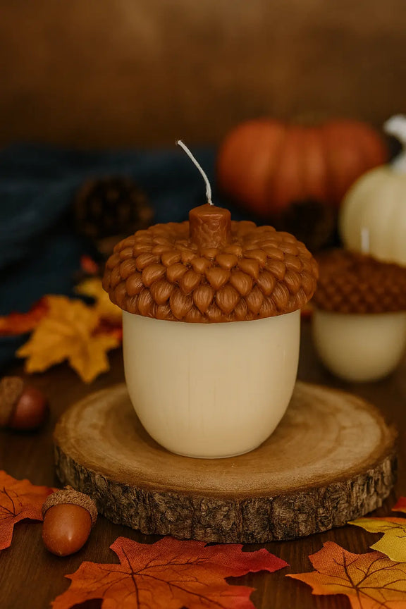 Handmade Acorn Candle – Rustic Fall Decor - handmade home fragrance gift