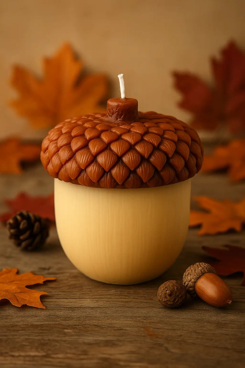 Handmade Acorn Candle – Rustic Fall Decor - handmade home fragrance gift