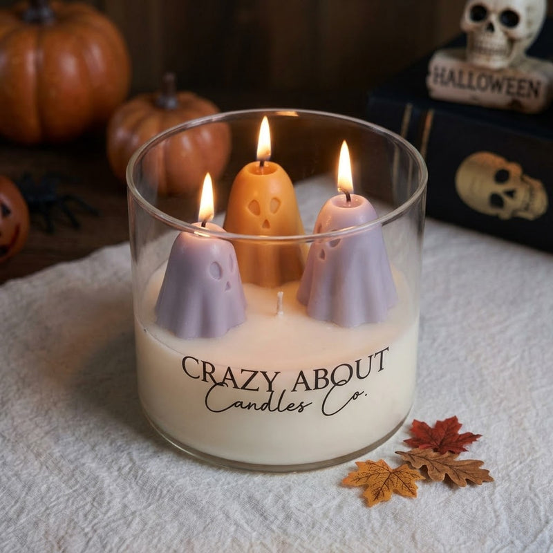 Ghost Trio Pastel Halloween Candle | Triple-Wick - handmade home fragrance gift