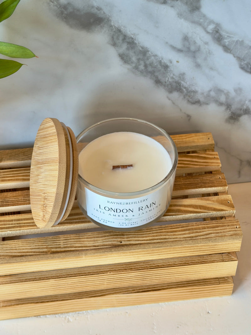 London Rain – Rain Inspired Candle Natural Clean Burning Coconut Soy Candle - handmade home fragrance gift