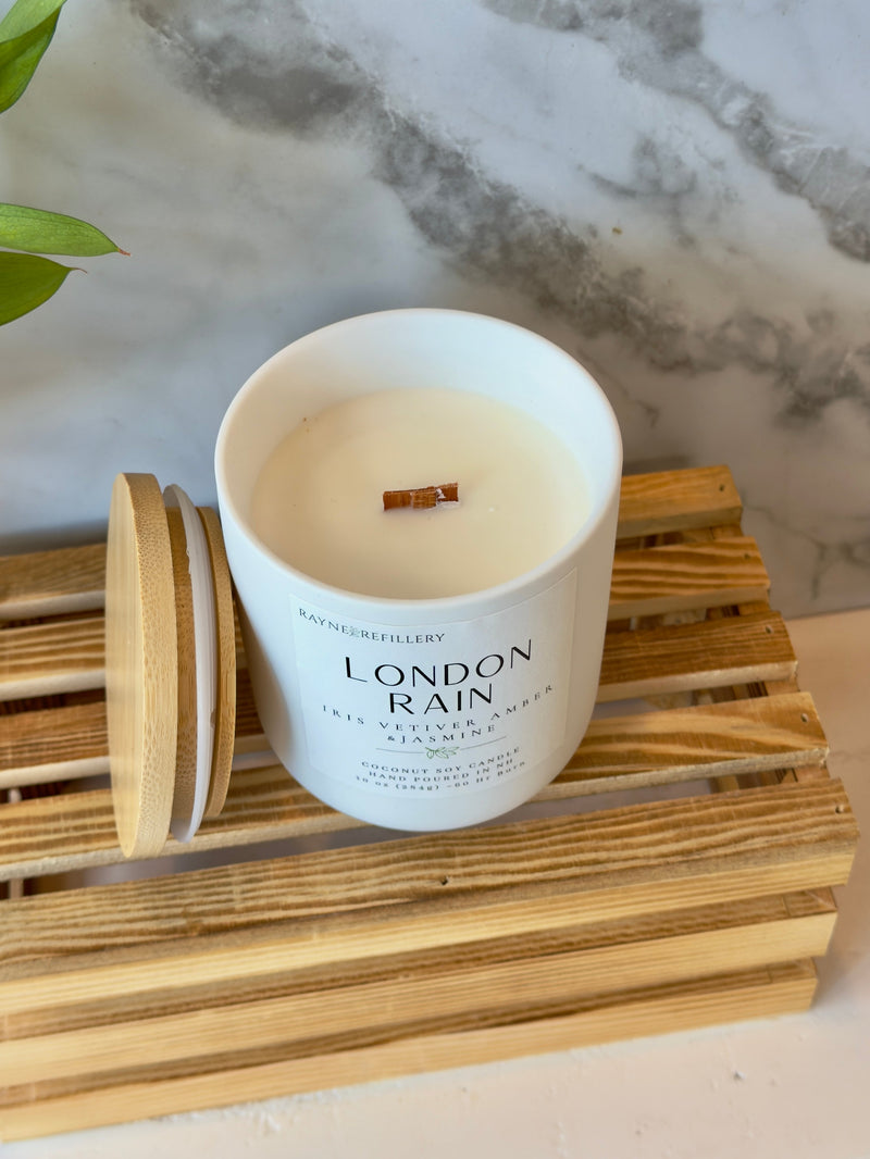 London Rain – Rain Inspired Candle Natural Clean Burning Coconut Soy Candle - handmade home fragrance gift