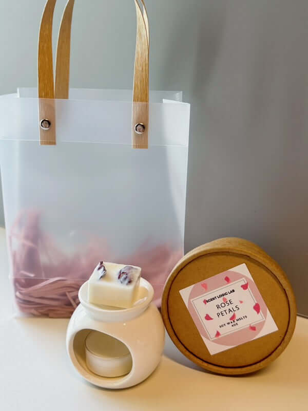 Rose Petal Wax Melter Gift Set – Ceramic Burner, Tealight & Soy Wax Melts