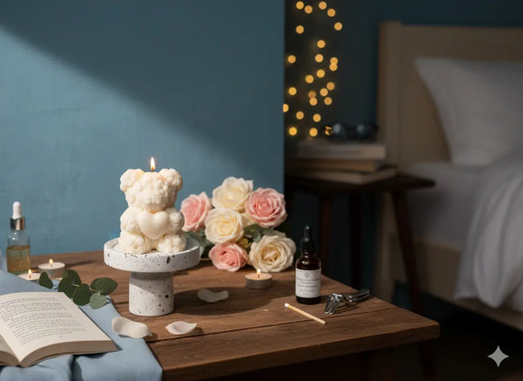Rose Bear Candle | Sculptural Soy Wax Gift - handmade home fragrance gift