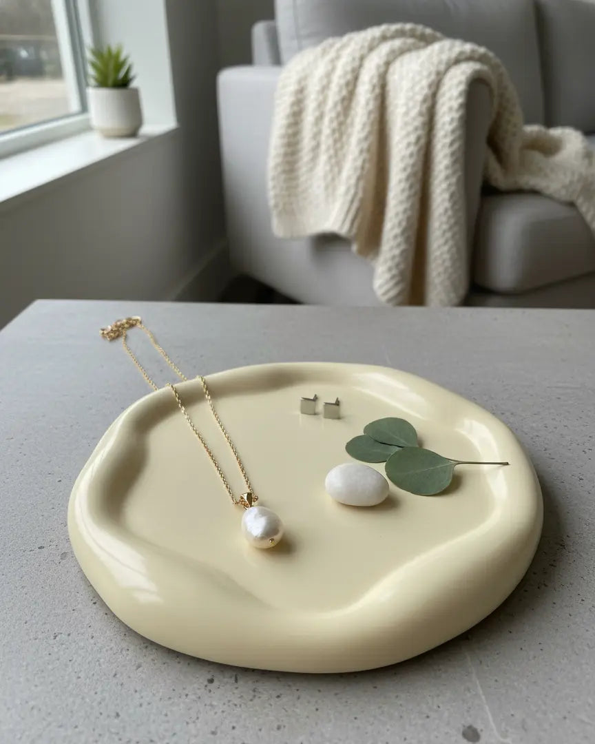 Jesmonite Jewelry Tray | Handcrafted Round Trinket Dish - Kind Gifts Co.