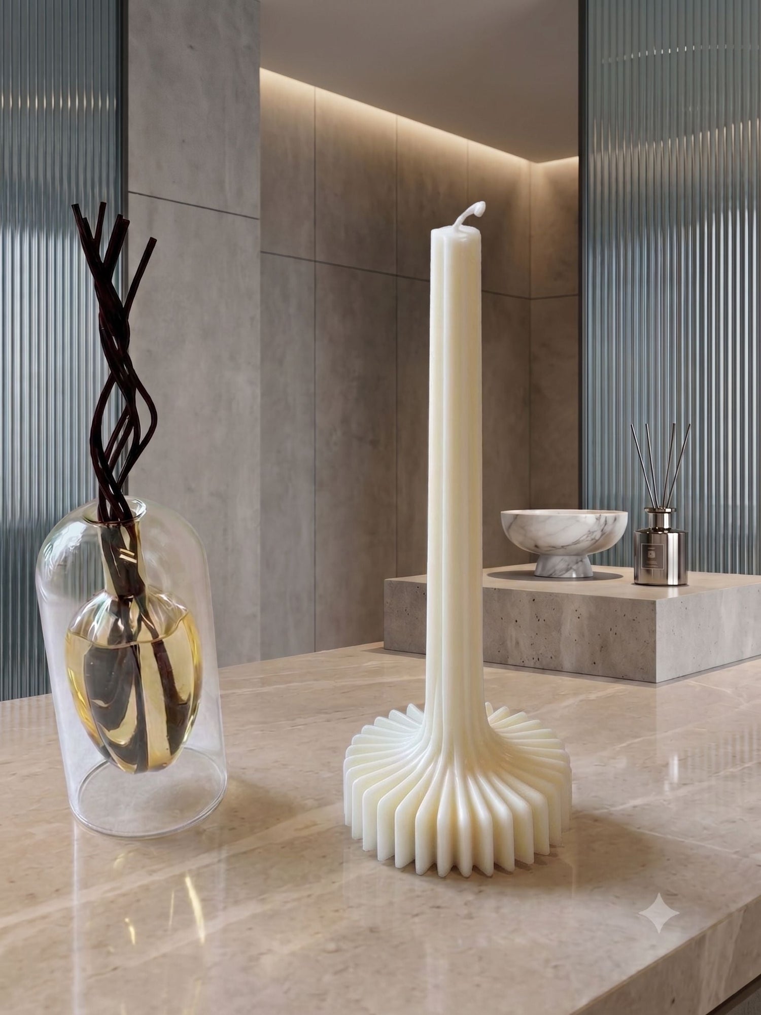 Lantern Pillar Candle | Sculptural Soy Wax - handmade home fragrance gift