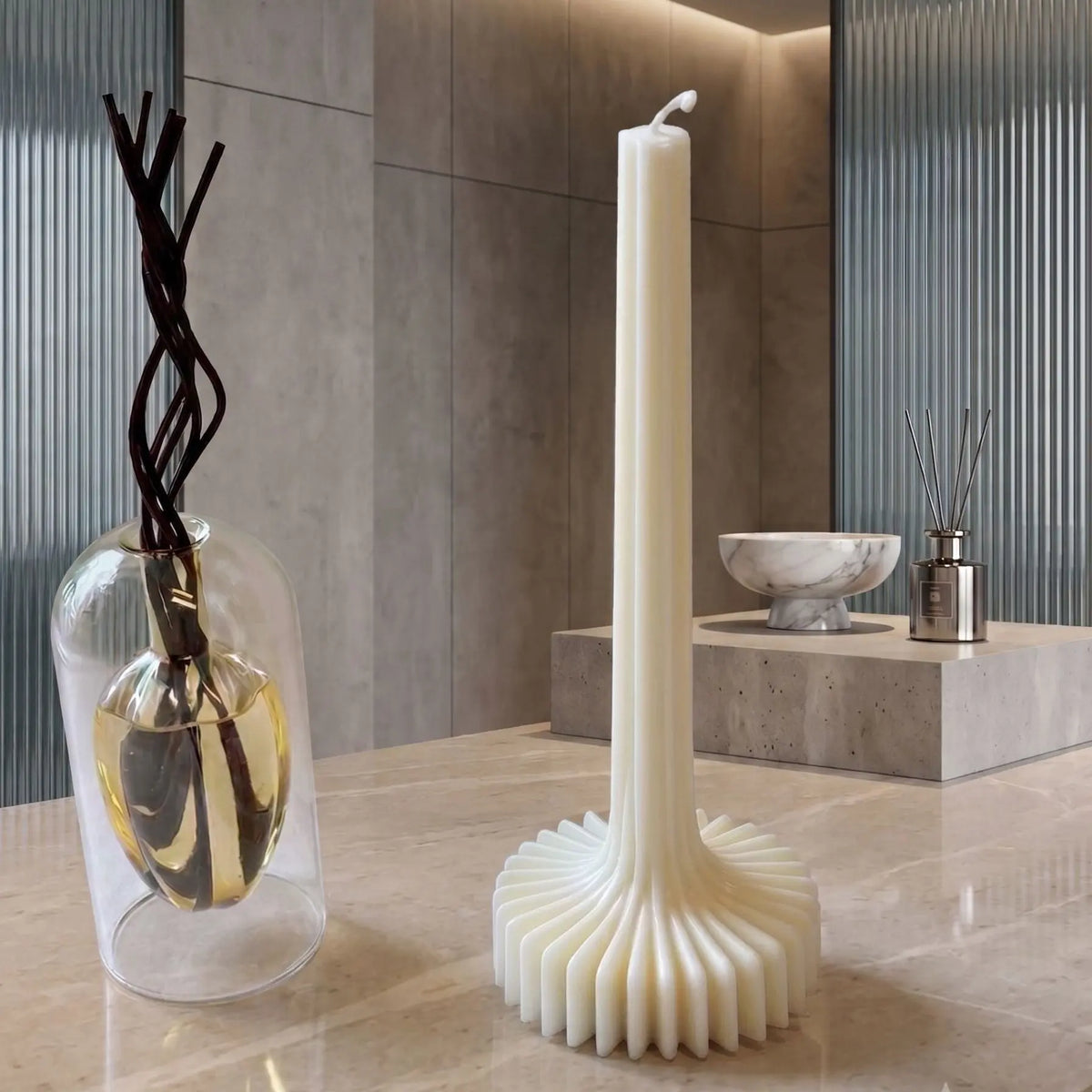 Lantern Candle Decor | Sculptural Soy Wax Lantern Pillar Candle - handmade home fragrance gift