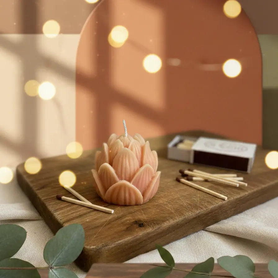Minive vela de loto | Vela floral hecha a mano