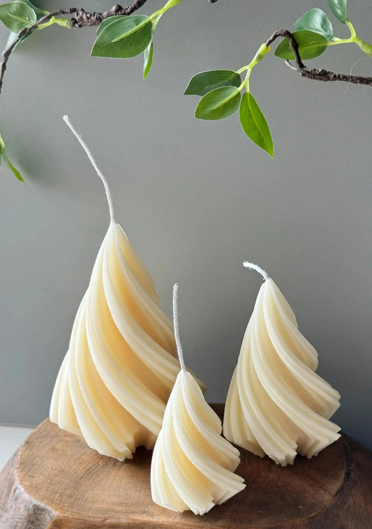 Swirling Christmas Tree Candles | Sculptural Holiday Décor - handmade home fragrance gift