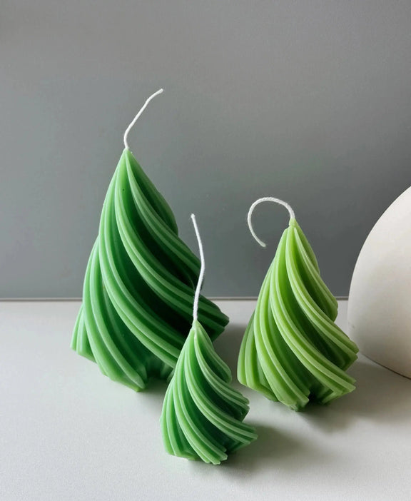 Swirling Christmas Tree Candles | Sculptural Holiday Décor - handmade home fragrance gift