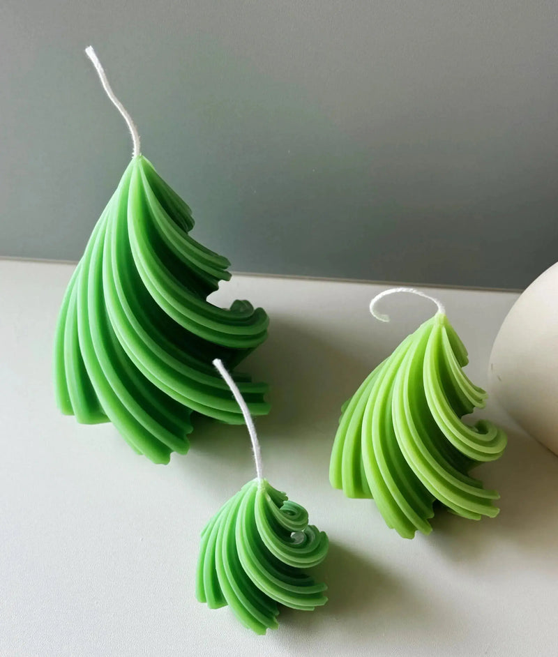 Swirling Christmas Tree Candles | Sculptural Holiday Décor - handmade home fragrance gift