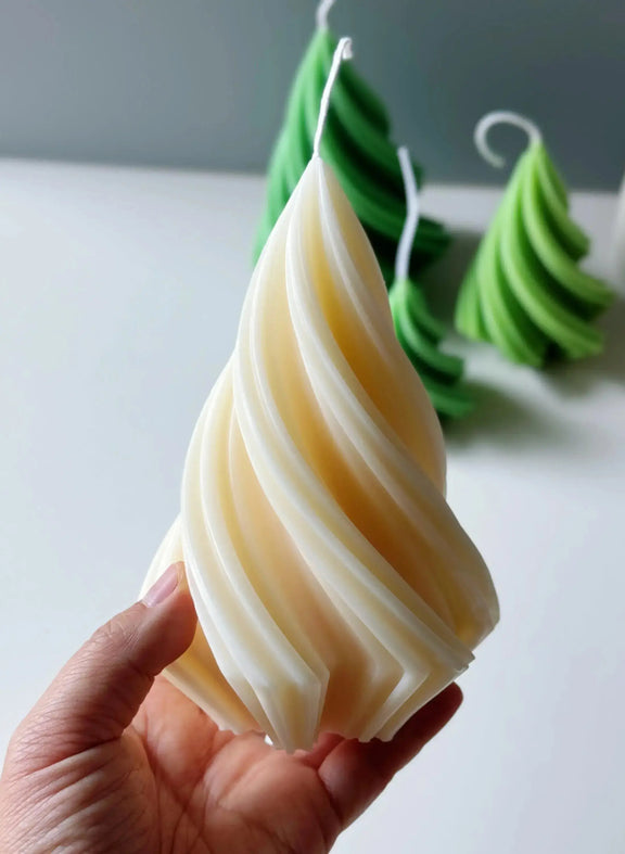 Swirling Christmas Tree Candles | Sculptural Holiday Décor - handmade home fragrance gift