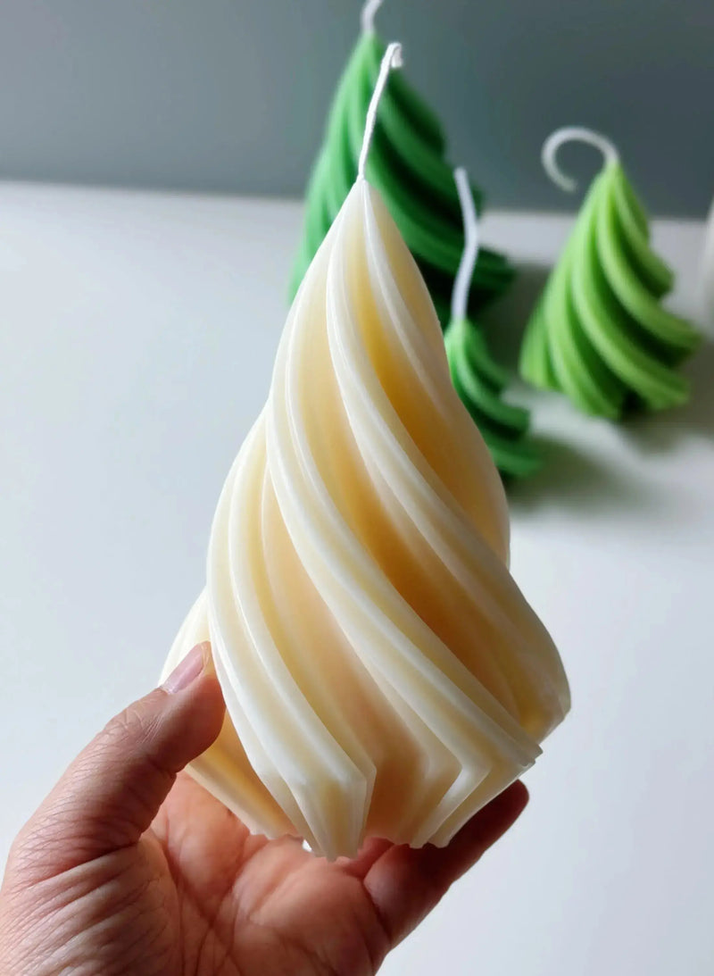 Swirling Christmas Tree Candles | Sculptural Holiday Décor - handmade home fragrance gift