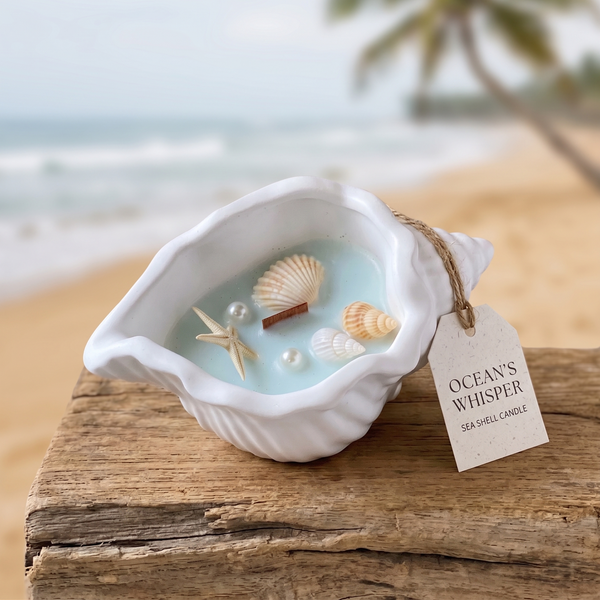 Sea Shell Candle in Jesmonite | Coastal Decor - handmade home fragrance gift