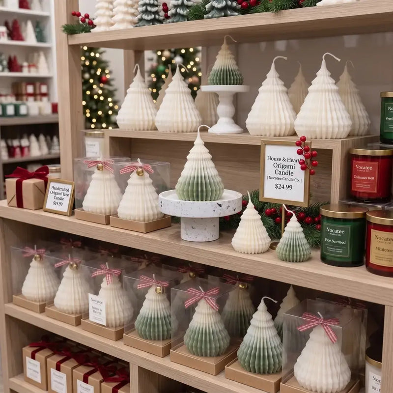 Velas de árbol de Navidad de origami para una decoración festiva