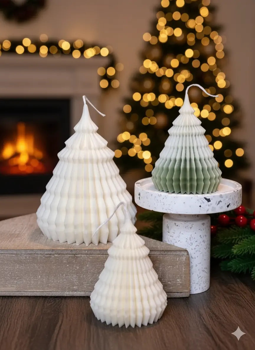 Origami Christmas Tree Candles for Festive Holiday Decor - handmade home fragrance gift