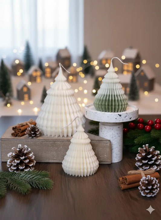 Origami Christmas Tree Candles for Festive Holiday Decor - handmade home fragrance gift
