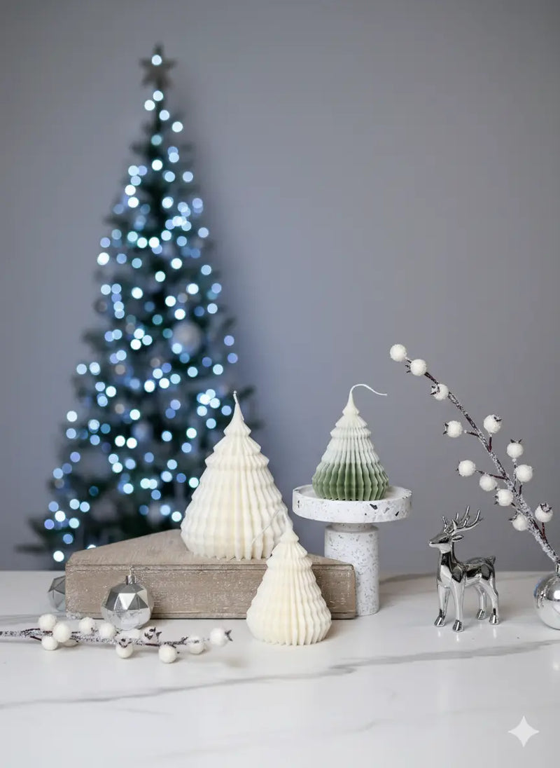 Origami Christmas Tree Candles for Festive Holiday Decor - handmade home fragrance gift