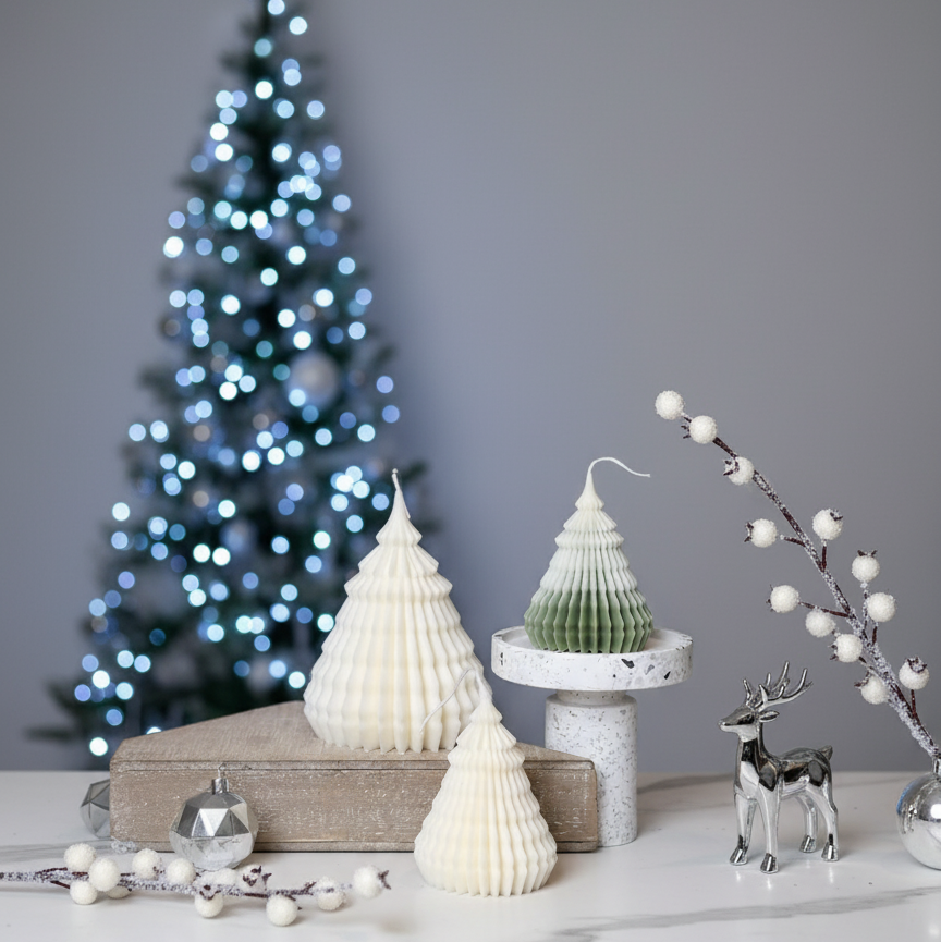Origami Christmas Tree Candles for Festive Holiday Decor - handmade home fragrance gift