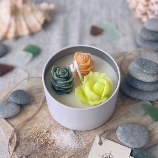 Cactus Jar Candle — Peach & Yellow Rosette Garden | Soy Wax, Handmade in USA - handmade home fragrance gift