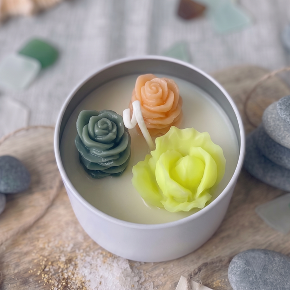 Cactus Jar Candle — Peach & Yellow Rosette Garden | Soy Wax, Handmade in USA - handmade home fragrance gift