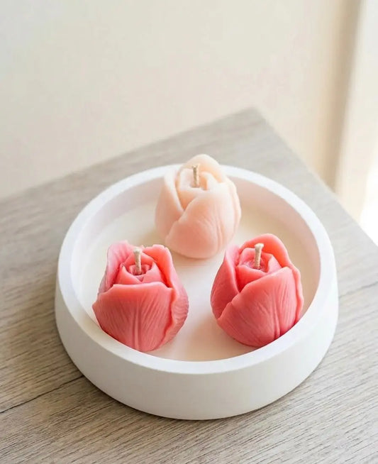 Tulip Trio Candle in Artisan Jesmonite Bowl - handmade home fragrance gift