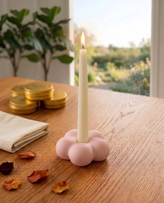 Floral Bubble Taper Candle Holder – Handcrafted Jesmonite - handmade home fragrance gift