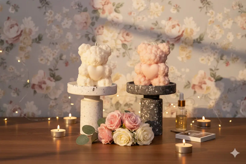 Rose Bear Candle | Sculptural Soy Wax Gift - handmade home fragrance gift