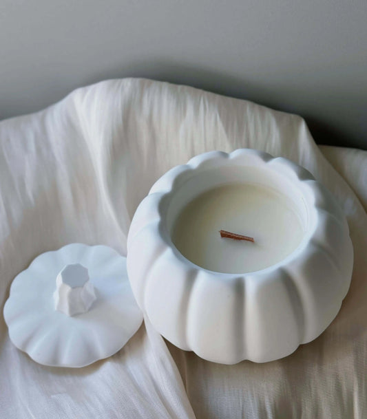 Jesmonite Pumpkin Candle | Sculptural Fall Décor - handmade home fragrance gift