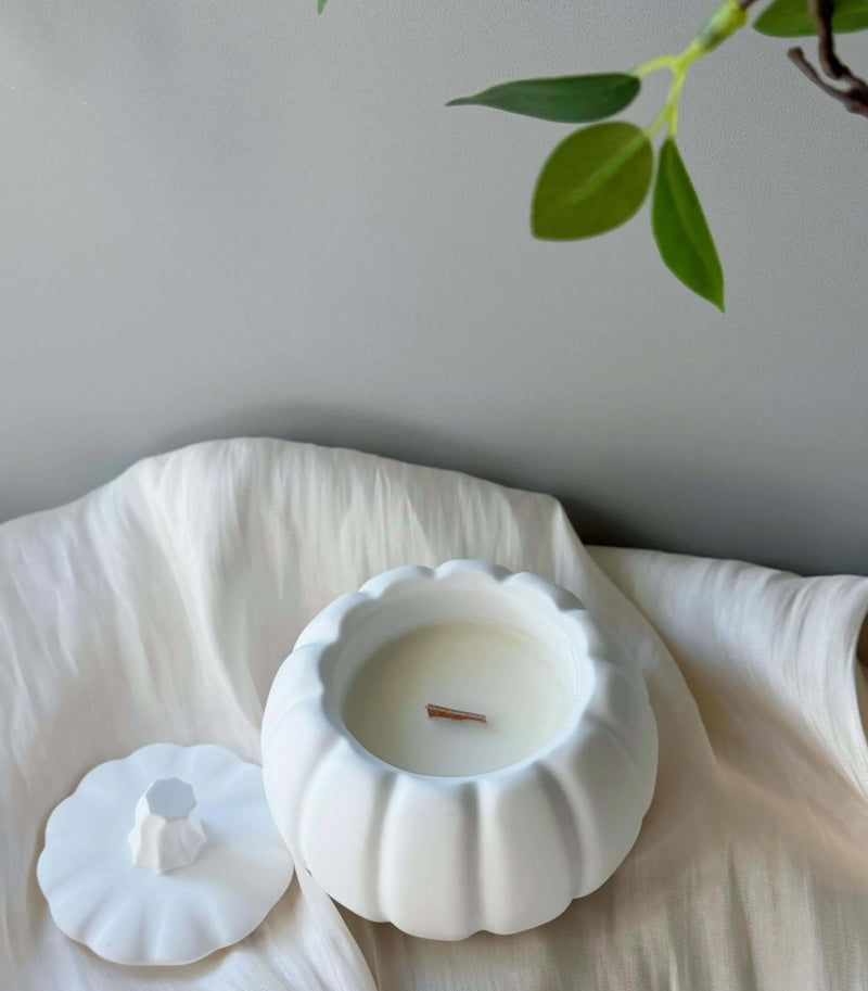 Jesmonite Pumpkin Candle | Sculptural Fall Décor - handmade home fragrance gift