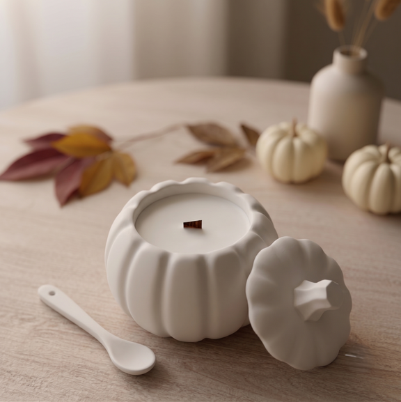 Jesmonite Pumpkin Candle | Sculptural Fall Décor - handmade home fragrance gift