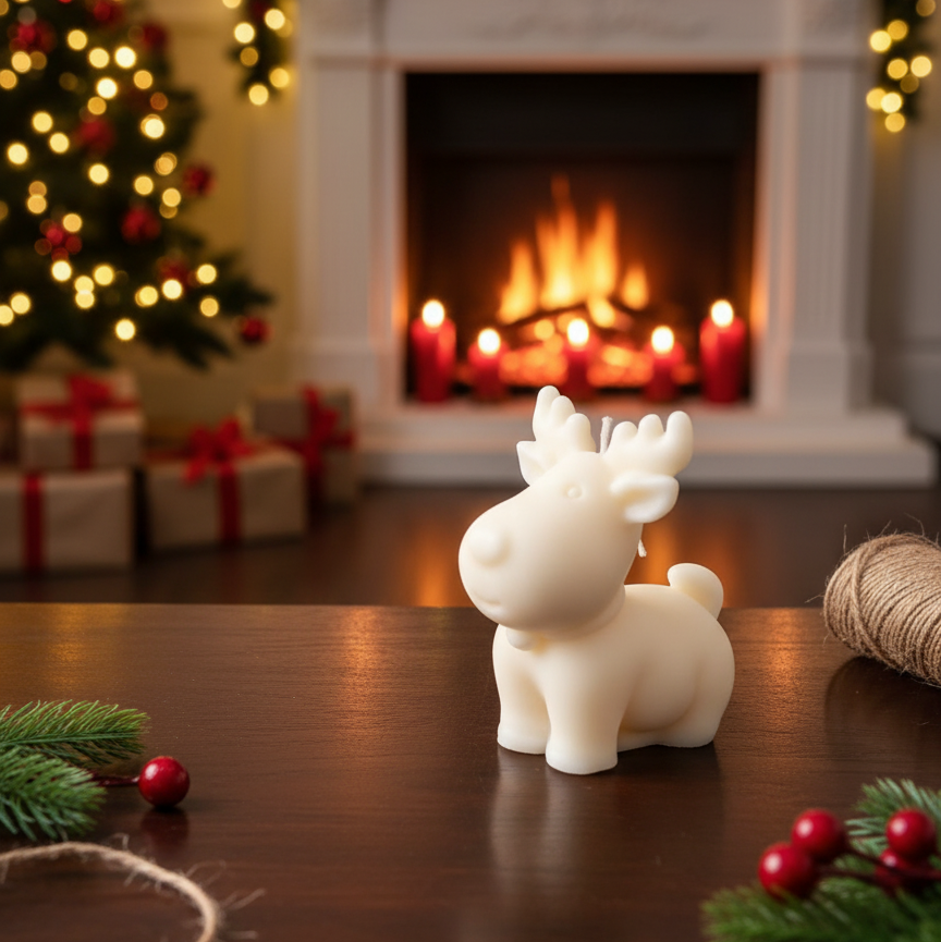 Reindeer Christmas Candle - handmade home fragrance gift