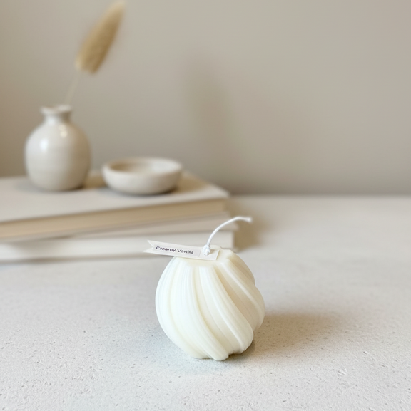 Ribbed Twirl Candle - Handcrafted Soy Wax Decorative Accent - handmade home fragrance gift