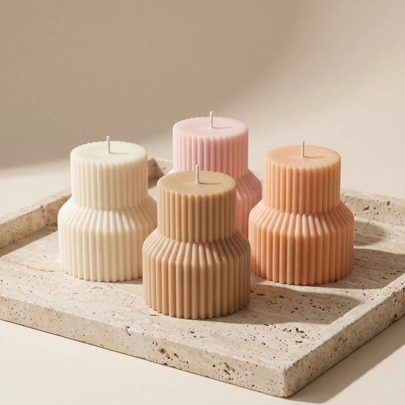 Ribbed Pedestal Handmade Pillar Candle - handmade home fragrance gift
