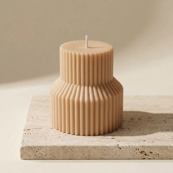 Ribbed Pedestal Handmade Pillar Candle - handmade home fragrance gift