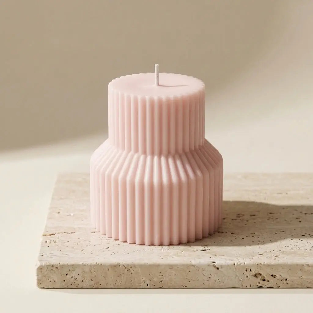 Ribbed Pedestal Handmade Pillar Candle - handmade home fragrance gift