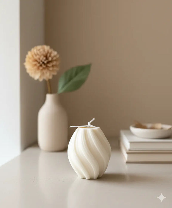 Ribbed Twirl Candle - Handcrafted Soy Wax Decorative Accent - handmade home fragrance gift