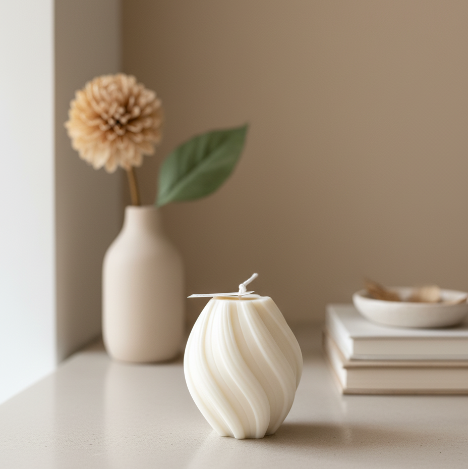 Ribbed Twirl Candle - Handcrafted Soy Wax Decorative Accent - handmade home fragrance gift