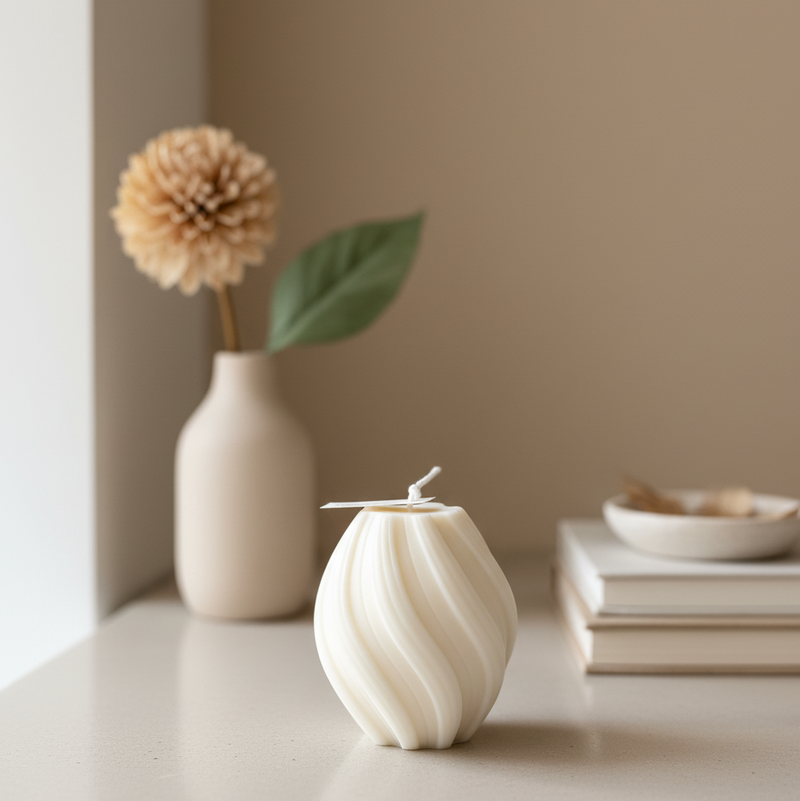 Ribbed Twirl Candle - Handcrafted Soy Wax Decorative Accent - handmade home fragrance gift
