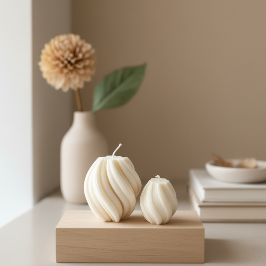 Ribbed Twirl Candle - Handcrafted Soy Wax Decorative Accent - handmade home fragrance gift