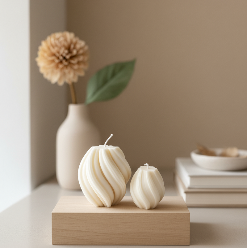 Ribbed Twirl Candle - Handcrafted Soy Wax Decorative Accent - handmade home fragrance gift