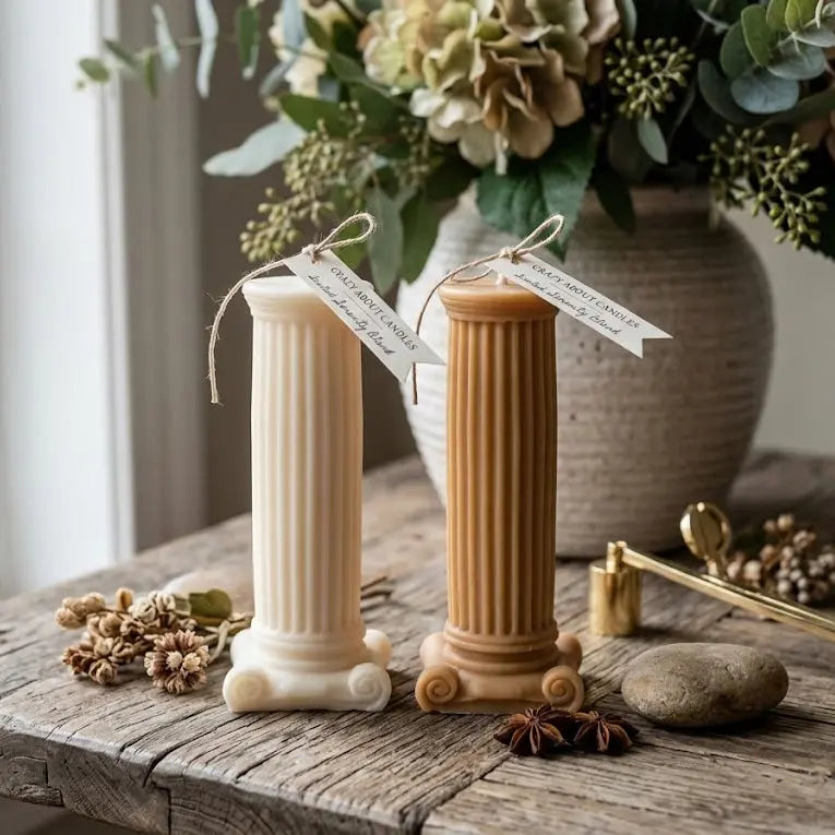 Roman Column Candle - Handcrafted Roman Column Pillar Candle with 100% Natural Soy Wax - handmade home fragrance gift