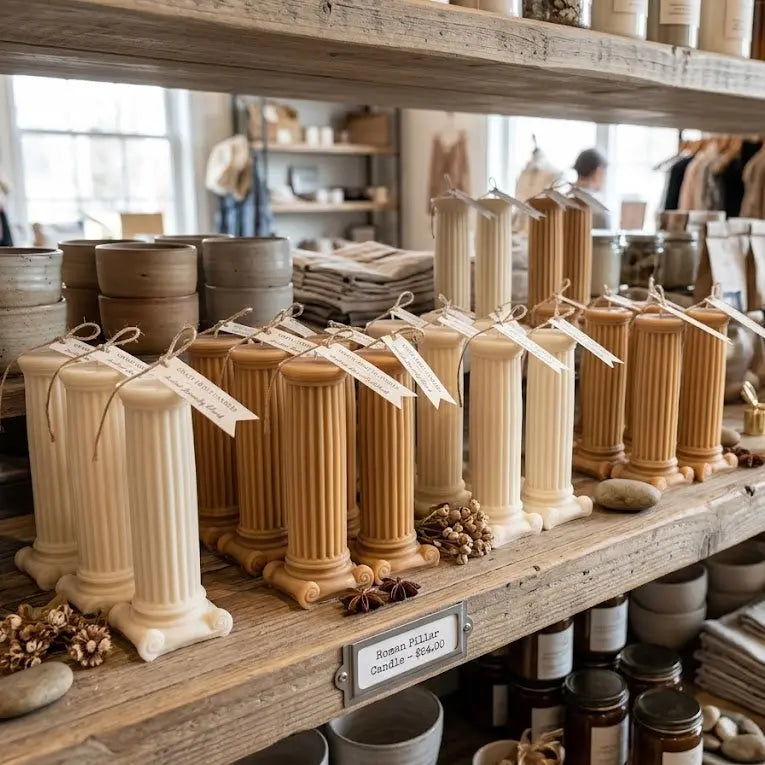 Roman Column Candle - Handcrafted Roman Column Pillar Candle with 100% Natural Soy Wax - handmade home fragrance gift