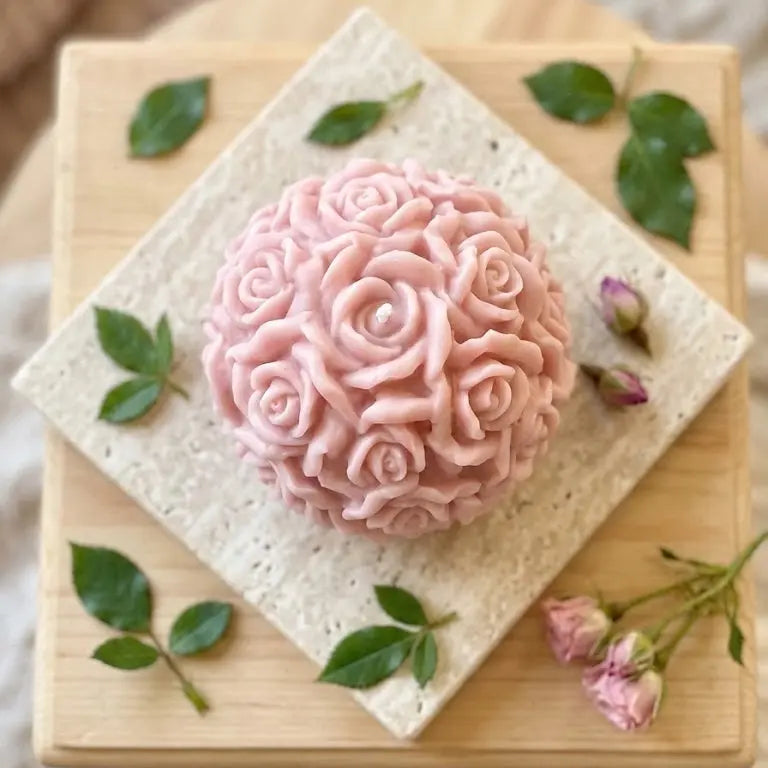 Rose Blossom Sculpture Soy Candle - handmade home fragrance gift