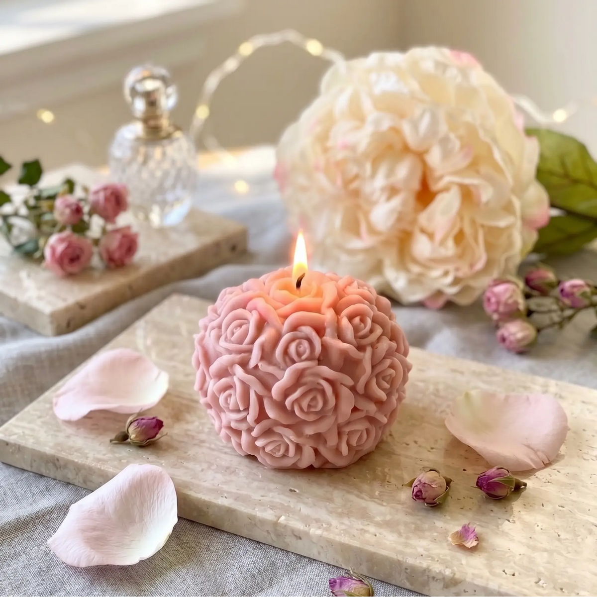 Rose Blossom Sculpture Soy Candle - handmade home fragrance gift